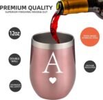 Personalized Initial Gifts 12 Ounces Stainless Steel Wine Tumbler with Straw Brush Rose Gold Insulted Mug Wedding Bridesmaid Birthday Graduation Gift for Men Women Monogrammed Gift (A) - Image 4