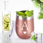 Personalized Initial Gifts 12 Ounces Stainless Steel Wine Tumbler with Straw Brush Rose Gold Insulted Mug Wedding Bridesmaid Birthday Graduation Gift for Men Women Monogrammed Gift (A) - Image 5