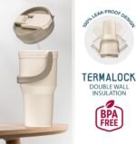 Large Insulated Reusable Travel Mug with Handle, for Hot & Cold Drinks Durabile BPA-Free Plastic, Microwave & Dishwasher Safe, Portable Travel Coffee Tumbler Cup - 100% Leakproof Lid - 32 oz (Beige) - Image 4