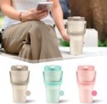 Large Insulated Reusable Travel Mug with Handle, for Hot & Cold Drinks Durabile BPA-Free Plastic, Microwave & Dishwasher Safe, Portable Travel Coffee Tumbler Cup - 100% Leakproof Lid - 32 oz (Beige) - Image 6