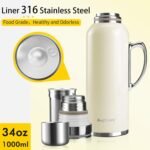 34 oz Insulated Water Bottle, Double Wall Vacuum Stainless Steel Water Flask Jug with Handle & Metal Mechanical Temperature Measuring Cup Lid, Leakproof Travel Bottle Keep Cold 36h Hot 24h - Image 6