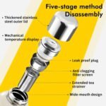 34 oz Insulated Water Bottle, Double Wall Vacuum Stainless Steel Water Flask Jug with Handle & Metal Mechanical Temperature Measuring Cup Lid, Leakproof Travel Bottle Keep Cold 36h Hot 24h - Image 7