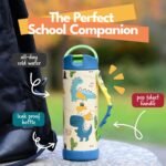 Elemental Iconic Kids Water Bottle for School - 100% Leak-Proof Insulated Water Bottles with Straw Lid & Pop-It Handle for Boys & Girls - Triple-Wall Insulated & BPA-Free, 14oz – Dinosaur - Image 3