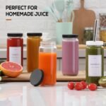 12 PACK, 16 OZ Glass Juice Bottles with Airtight Lids, Bonus 2 Straws & Perforated Lids, Reusable Juicer, Juicing Bottle - Clear Drinking Jars Cups, Water Bottles, Travel Juice Container, Black Caps - Image 5