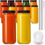 12 PACK, 16 OZ Glass Juice Bottles with Airtight Lids, Bonus 2 Straws & Perforated Lids, Reusable Juicer, Juicing Bottle - Clear Drinking Jars Cups, Water Bottles, Travel Juice Container, Black Caps - Image 10