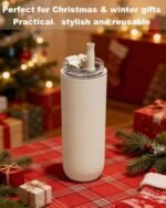 16 oz Insulated Coffee Tumblers, Travel Coffee Tumblers with Straw, Double-Wall Stainless Steel Tumbler, Leak Proof Tumbler, Reusable Cups with Lids for lced and Hot Drinks (Cream) - Image 3