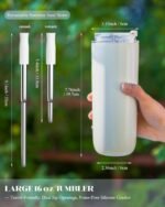 16 oz Insulated Coffee Tumblers, Travel Coffee Tumblers with Straw, Double-Wall Stainless Steel Tumbler, Leak Proof Tumbler, Reusable Cups with Lids for lced and Hot Drinks (Cream) - Image 4