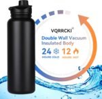 40 oz Insulated Water Bottle with Straw, Stainless Steel Sports Water Bottles with 2 Lids (Straw and Wide Mouth lid), Double Wall Vacuum, Leakproof, BPA-Free, Black - Image 3