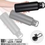 40 oz Insulated Water Bottle with Straw, Stainless Steel Sports Water Bottles with 2 Lids (Straw and Wide Mouth lid), Double Wall Vacuum, Leakproof, BPA-Free, Black - Image 6