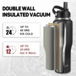 32oz Black Water Bottle Stainless Steel, Keep Cold 24H&Hot 12H, Water Bottle with Straw&Spout Lids, Insulated Water Bottle Double Wall Vacuum, Fit in Any Car Cup Holder, Leak-proof BPA Free - Image 3