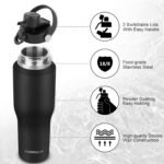 32oz Black Water Bottle Stainless Steel, Keep Cold 24H&Hot 12H, Water Bottle with Straw&Spout Lids, Insulated Water Bottle Double Wall Vacuum, Fit in Any Car Cup Holder, Leak-proof BPA Free - Image 4
