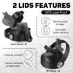 32oz Black Water Bottle Stainless Steel, Keep Cold 24H&Hot 12H, Water Bottle with Straw&Spout Lids, Insulated Water Bottle Double Wall Vacuum, Fit in Any Car Cup Holder, Leak-proof BPA Free - Image 5