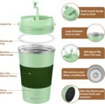 MOMSIV 12oz Travel Mug, Insulated Coffee Cup with Leakproof Lid, Vacuum Stainless Steel Double Walled Reusable Tumbler for Hot and Cold Water Coffee and Tea In Travel and Car (Green-380ml) - Image 3
