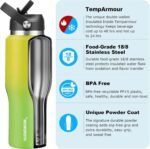 40 oz Insulated Water Bottle with Straw fit in Car Cup Holder(Cold 48 hrs, Hot 24 hrs) Drinking Bottle with Straw Lid, Spout Lid and Flex Cap Leakproof Travel Thermo Mug，Yellow - Green - Image 3