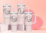 Personalized 40oz Tumbler Cup with Initials.Cup with Letter M 40oz Tumbler with Handle.Custom Tumbler Cup with Letter.Initial Monogram Tumbler Mug Gifts for Women Birthday Christmas. - Image 5