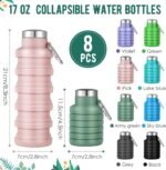Lallisa 8 Pcs Collapsible Water Bottles Bulk Reusable Silicone Foldable Water Bottles 17 oz Portable Lightweight Sports Bottle with Carabiner for Gym Hiking Camping Travel(Fresh Colors) - Image 3