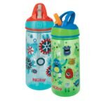 Nuby 2 Pack Iridescent Flip-it Kids On-The-Go Printed Water Bottle with Bite Proof Hard Straw - 18oz / 540 ml, 18+ Months, 2 pk Prints May Vary - Image 3