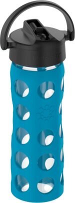 Lifefactory 16-Ounce Glass Water Bottle with Pivot Straw Cap and Protective Silicone Sleeve, Teal Lake - Image 3