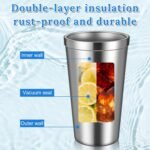 6 Pack Stainless Steel Cup 16 oz, Stackable Double Wall Vacuum Insulated Metal Drinking Glasses Reusable for Bbq Home Office Party Coffee - Image 4