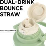 Insulated Water Bottle with POP-UP Straw Leak-Proof, Tea Strainer, Multipurpose Lid Cup, Handle, Stainless Steel, 24-Hour Temperature Control, 30 oz (Green) - Image 4