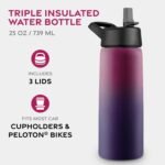 FineDine Water Bottle - Stainless Steel Insulated Water Bottle with Straw Lid, Flip Lid & Wide-Mouth Cap - Keeps Hot and Cold - 25 Oz / 739ml - Dreamy Purple - Image 3