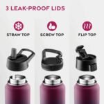 FineDine Water Bottle - Stainless Steel Insulated Water Bottle with Straw Lid, Flip Lid & Wide-Mouth Cap - Keeps Hot and Cold - 25 Oz / 739ml - Dreamy Purple - Image 5
