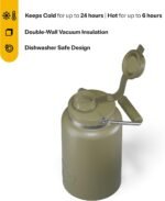 RTIC Half Gallon Outback Jug, Stainless Steel, Ceramic Lined Insulated Water Bottle with Lid and Handle, BPA-Free, Double Wall Vacuum Insulation, Olive - Image 3