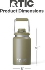 RTIC Half Gallon Outback Jug, Stainless Steel, Ceramic Lined Insulated Water Bottle with Lid and Handle, BPA-Free, Double Wall Vacuum Insulation, Olive - Image 4