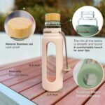 Borosilicate Glass Drinking Bottle with Bamboo Lid and Silicone Sleeve, 22 oz Reusable Water Bottle with Carry Cord for Travel, Leak Proof, BPA-Free (Forest Canopy) - Image 4