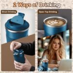 12OZ Travel Coffee Mug Insulated Coffee Cup with Spill Leak Proof Lid, Portable Stainless Steel Tumbler Reusable Hot and Cold Water Mug for Car, Daily, Camping- Blue - Image 6