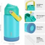 Kids Water Bottle for School 12 oz,Stainless Steel Insulated Water Bottles,Pink Water Bottles for Toddler Girls Boys with Straw Lids & Handle(Blue) - Image 3