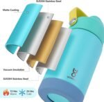 Kids Water Bottle for School 12 oz,Stainless Steel Insulated Water Bottles,Pink Water Bottles for Toddler Girls Boys with Straw Lids & Handle(Blue) - Image 4