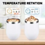 StarSpeed 12oz Wine Tumbler with lid, Stainless Steel Travel Mugs Stemless Double Wall Insulated Coffee Cup, Insulated Wine Glasses Travel Tumbler for Cold & Hot Drinks(White, 1) - Image 3