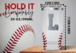 Onebttl Personalized Baseball Gifts for Teen Boys, Men, Coaches, 20oz Stainless Steel Tumbler with Laser Etched Initials for Baseball Players, Lovers, White - B - Image 5