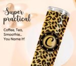 Onebttl Personalized Leopard Cup with Initial - Unique Gifts for Women Who Have Everything on Birthday, Christmas - 20 oz Double-Wall Vacuum Tumbler with Lid and Straw - Golden Glitter - Letter M - Image 4