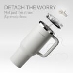 40 Oz Insulated Tumbler with Detachable Flip Straw Lid, Vacuum insulated Stainless Steel | BPA-Free, Handle & Cupholder Compatible - 24H Cold, Travel/Gym/Office,Reef Blue - Image 3