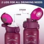Insulated Water Bottle 32oz with 2Lids(Straw Lid & Spout Lid), 1L Double Walled Water Bottle with Time Marker, 1000ml Stainless Steel Metal Flask for Fitness, Gym and Outdoor RED BLACK - Image 3