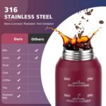 Insulated Water Bottle 32oz with 2Lids(Straw Lid & Spout Lid), 1L Double Walled Water Bottle with Time Marker, 1000ml Stainless Steel Metal Flask for Fitness, Gym and Outdoor RED BLACK - Image 4