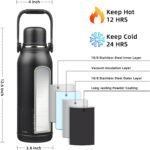BJPKPK Insulated Water Bottle 50oz Vacuum Insulated Stainless Steel Water Bottles with Handle and Lid Travel Metal Thermal Flask for Outdoor Sports,Black - Image 3