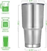 DOMICARE 30 oz Tumbler with Lid and Straw, Stainless Steel Tumblers Bulk, Insulated Vacuum Double Wall Travel Coffee Mug, Durable Powder Coated Tumbler Cup (Stainless Steel, 1) - Image 3