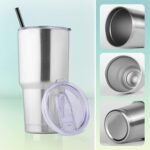 DOMICARE 30 oz Tumbler with Lid and Straw, Stainless Steel Tumblers Bulk, Insulated Vacuum Double Wall Travel Coffee Mug, Durable Powder Coated Tumbler Cup (Stainless Steel, 1) - Image 5