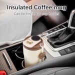 Portable Coffee Mug, Stainless Coffee Tumbler With Temperature Display, Smart insulated coffee mug with lid fot Summer Cold Storage Car (White Brown) - Image 4