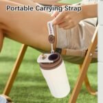 Portable Coffee Mug, Stainless Coffee Tumbler With Temperature Display, Smart insulated coffee mug with lid fot Summer Cold Storage Car (White Brown) - Image 6