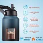 Insulated Gallon Water Bottle Jug with Straw, 128 oz Large Stainless Steel Sports Metal Water Canteen With Handle, Thermal Water Cup Mug with 2 Lids, Midnight Black - Image 4