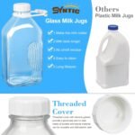 Syntic 4 Pack 2 Qt Glass Milk Bottles with Handle and Airtight Reusable Screw Lids, 1/2 Gal Glass Water & Juice Bottles with 2 Pour Spouts, 64 Oz Milk Jug Pitcher w Scale - Image 6