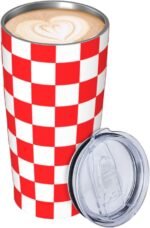 Red and White Checkered Insulated Coffee Mug Cup 20 OZ, Stainless Steel Tumbler with Lids and Straws for Women Men Birthday Festival Gifts - Image 4