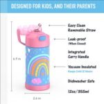 THERMOS FUNTAINER Water Bottle with Straw - 12 Ounce - Kids Stainless Steel Vacuum Insulated Water Bottle with Lid, Rainbow Dreams - Image 3
