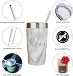 Healthy Human Stainless Steel Tumbler with Straw & Lid | Splash Proof Insulated Travel Cup | Eco-Friendly Coffee Tumblers | Water Cups with Straws Cleaner and Splash Proof Lids (20oz, Stone White) - Image 3