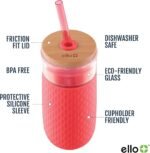 Ello Devon 18oz Glass Tumbler with Straw, Friction Fit Bamboo Wood Lid and Silicone Sleeve | Perfect for Iced Coffee, Tea, Matcha and Smoothies - Image 3