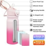 BJPKPK 18oz Insulated Water Bottle with Straw Stainless Steel Double Wall Water Bottles BPA Free Leak Proof Thermal Flask with Lockable Flip Lid and Soft Silicone Spout,Cherry Blossom - Image 3